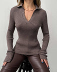 Johnny Collar Rib-Knit Top