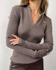 Johnny Collar Rib-Knit Top