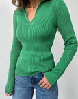 Johnny Collar Rib-Knit Top