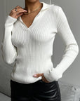 Johnny Collar Rib-Knit Top