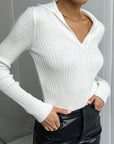 Johnny Collar Rib-Knit Top