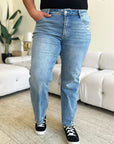 Gray Judy Blue Full Size High Waist Distressed Straight Jeans