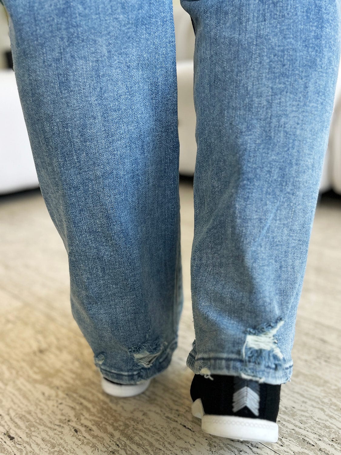 Slate Gray Judy Blue Full Size High Waist Distressed Straight Jeans