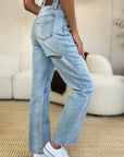 Gray Judy Blue Full Size High Waist Distressed Straight Jeans