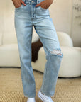 Dark Gray Judy Blue Full Size High Waist Distressed Straight Jeans