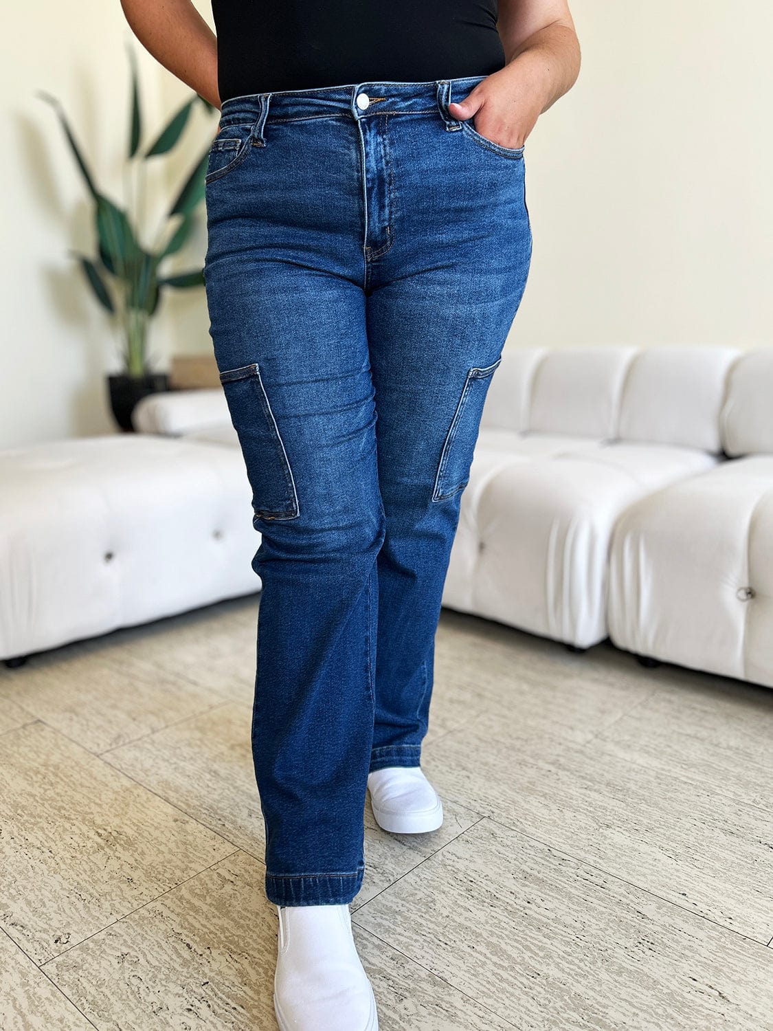 Light Gray Judy Blue Full Size High Waist Straight Cargo Jeans