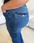 Dark Slate Gray Judy Blue Full Size High Waist Straight Cargo Jeans