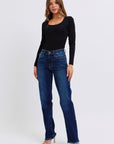 Judy Blue Full Size Raw Hem Straight Leg Jeans