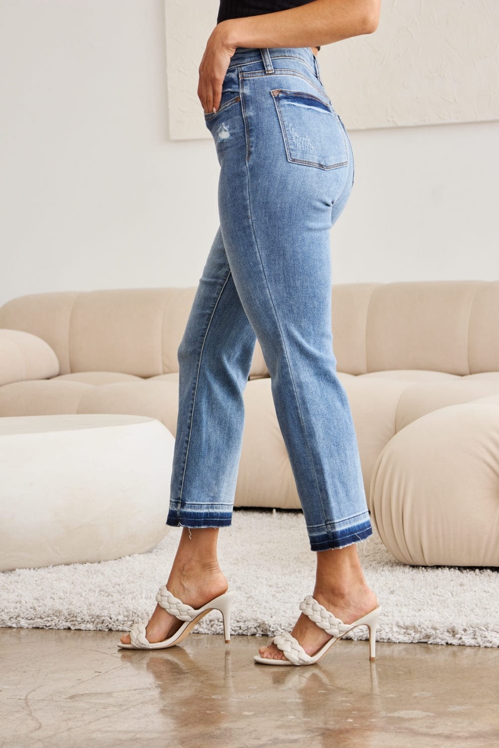 Light Gray Judy Blue Full Size Release Hem Cropped Bootcut Jeans