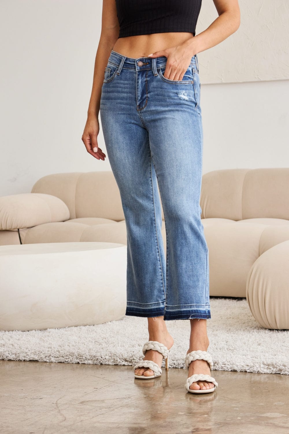 Gray Judy Blue Full Size Release Hem Cropped Bootcut Jeans