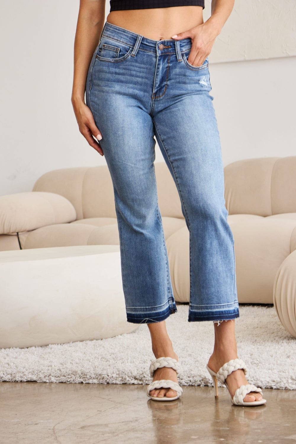 Gray Judy Blue Full Size Release Hem Cropped Bootcut Jeans