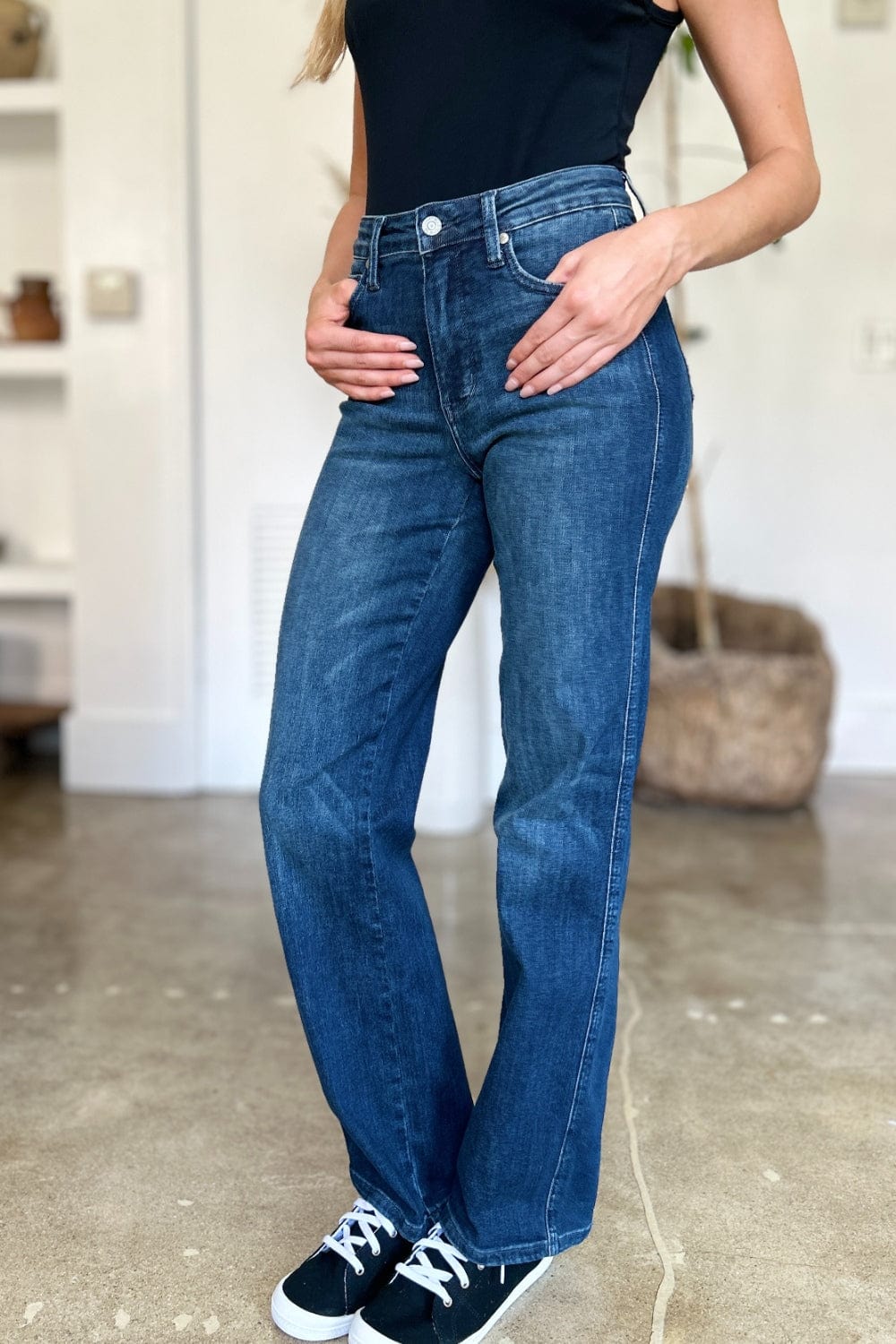 Gray Judy Blue Full Size Tummy Control Straight Jeans