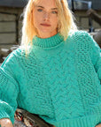 Medium Sea Green POL Mock Neck Cable Knit Sweater