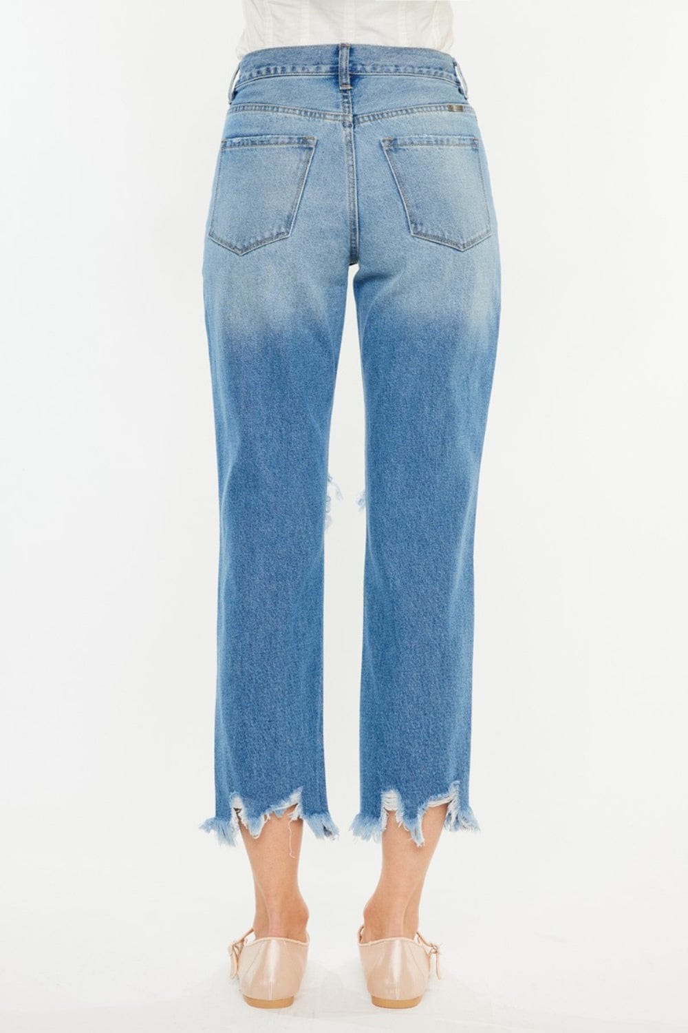 Steel Blue Kancan Distressed Frayed Hem Cropped Jeans