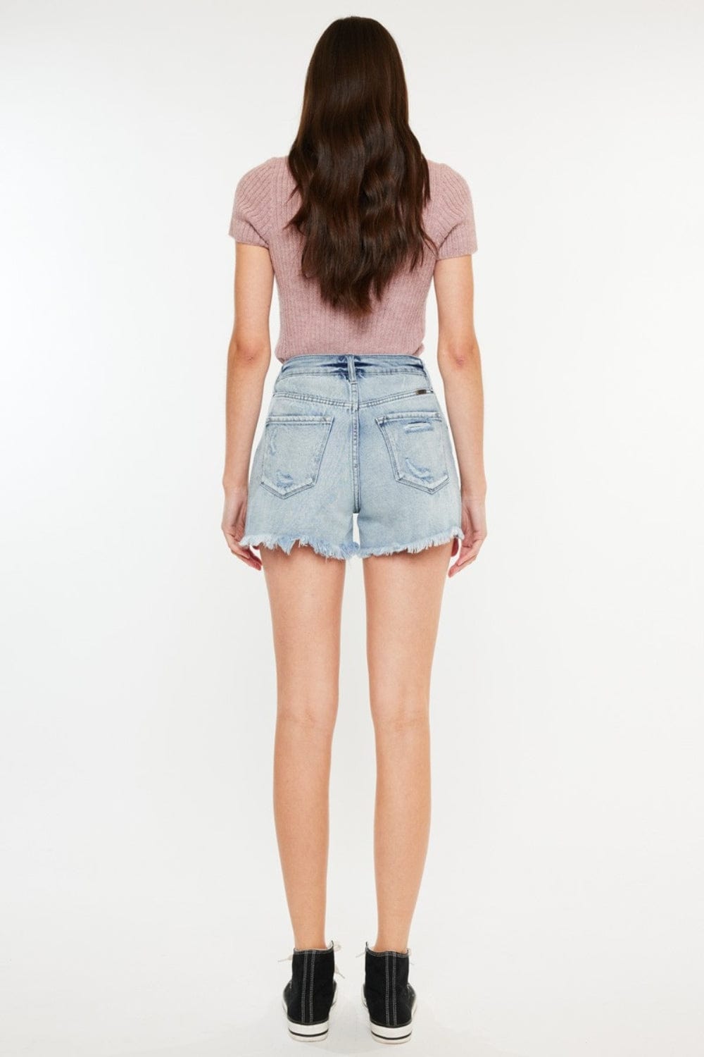 Beige Kancan Distressed High Waist Denim Shorts with Pockets