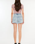 Beige Kancan Distressed High Waist Denim Shorts with Pockets