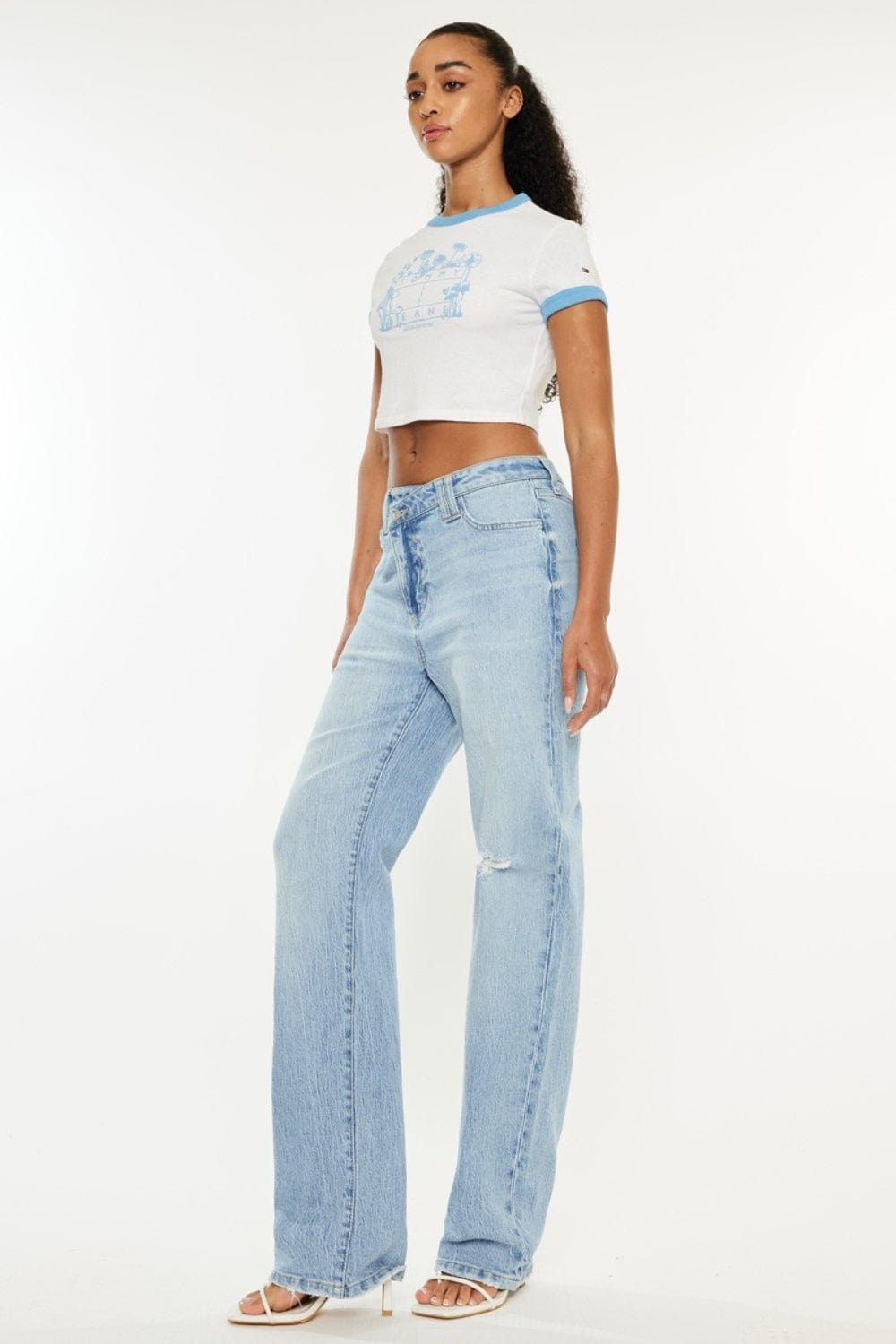 White Smoke Kancan Distressed High Waist Straight Jeans