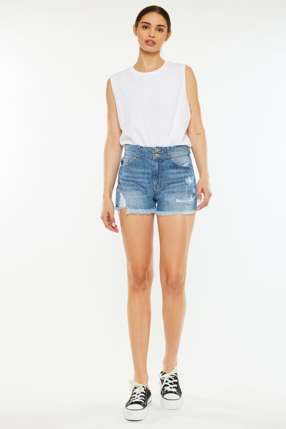 White Smoke Kancan Full Size High Rise Raw Hem Denim Shorts