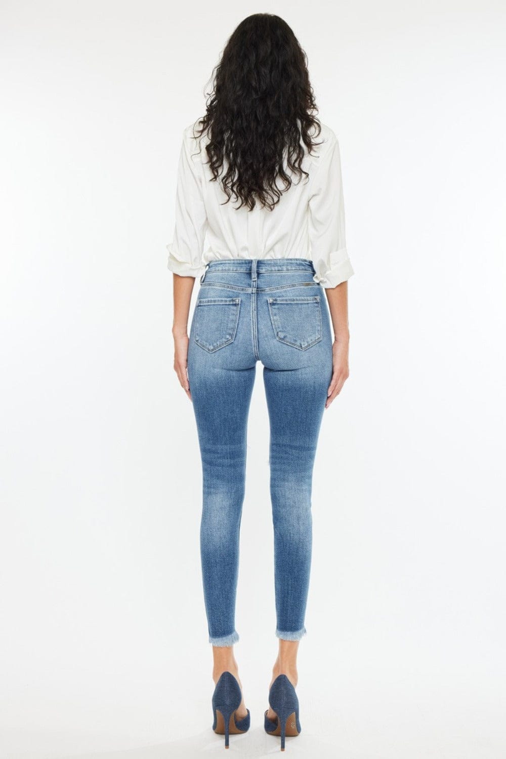 White Smoke Kancan High Rise Frayed Ankle Skinny Jeans