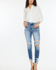 White Smoke Kancan High Rise Frayed Ankle Skinny Jeans