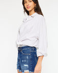 White Smoke Kancan High Rise Frayed Hem Denim Shorts