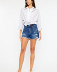 White Smoke Kancan High Rise Frayed Hem Denim Shorts