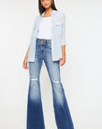 Kancan High Rise Wide Waistband Flare Jeans