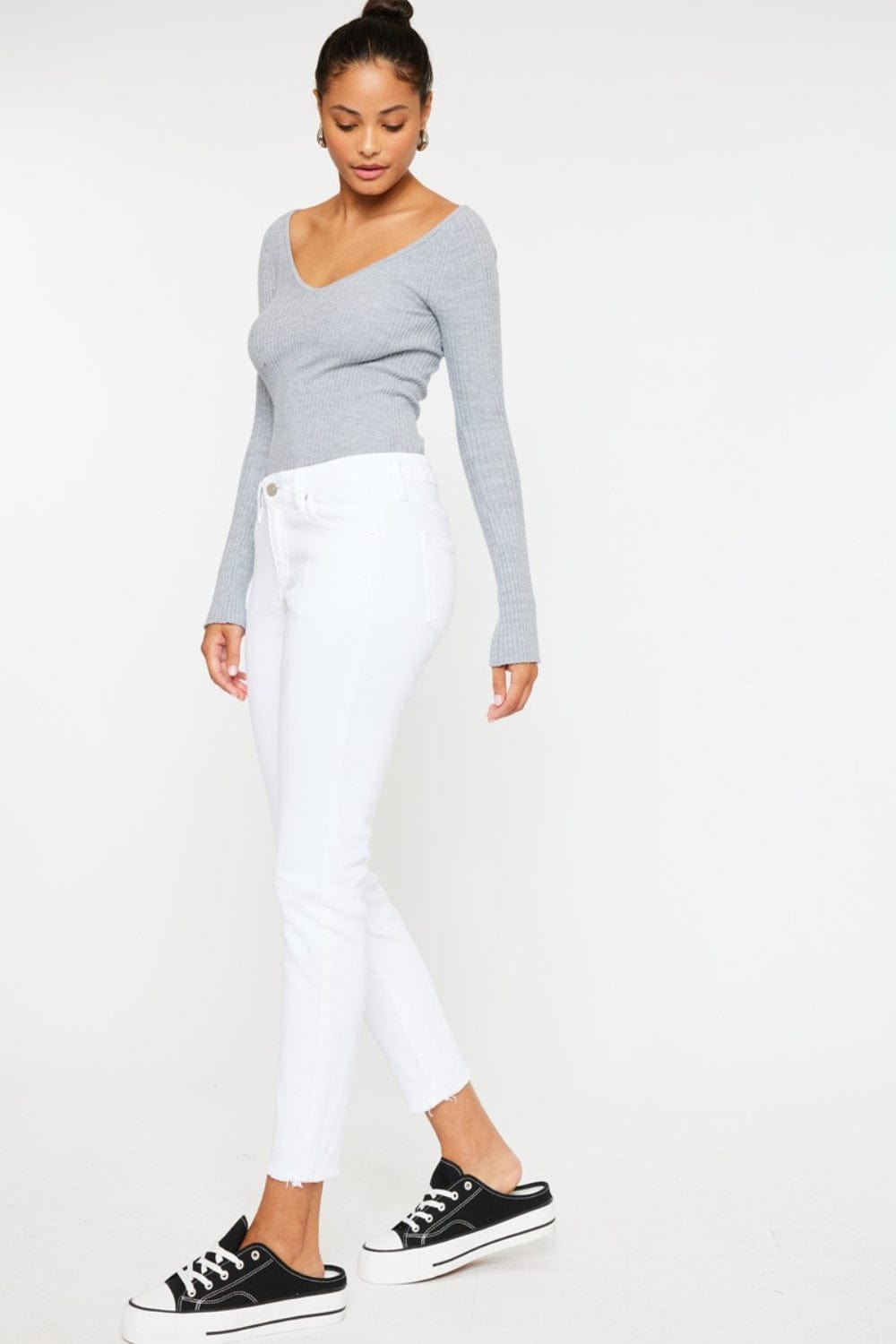 White Smoke Kancan Mid Rise Ankle Skinny Jeans