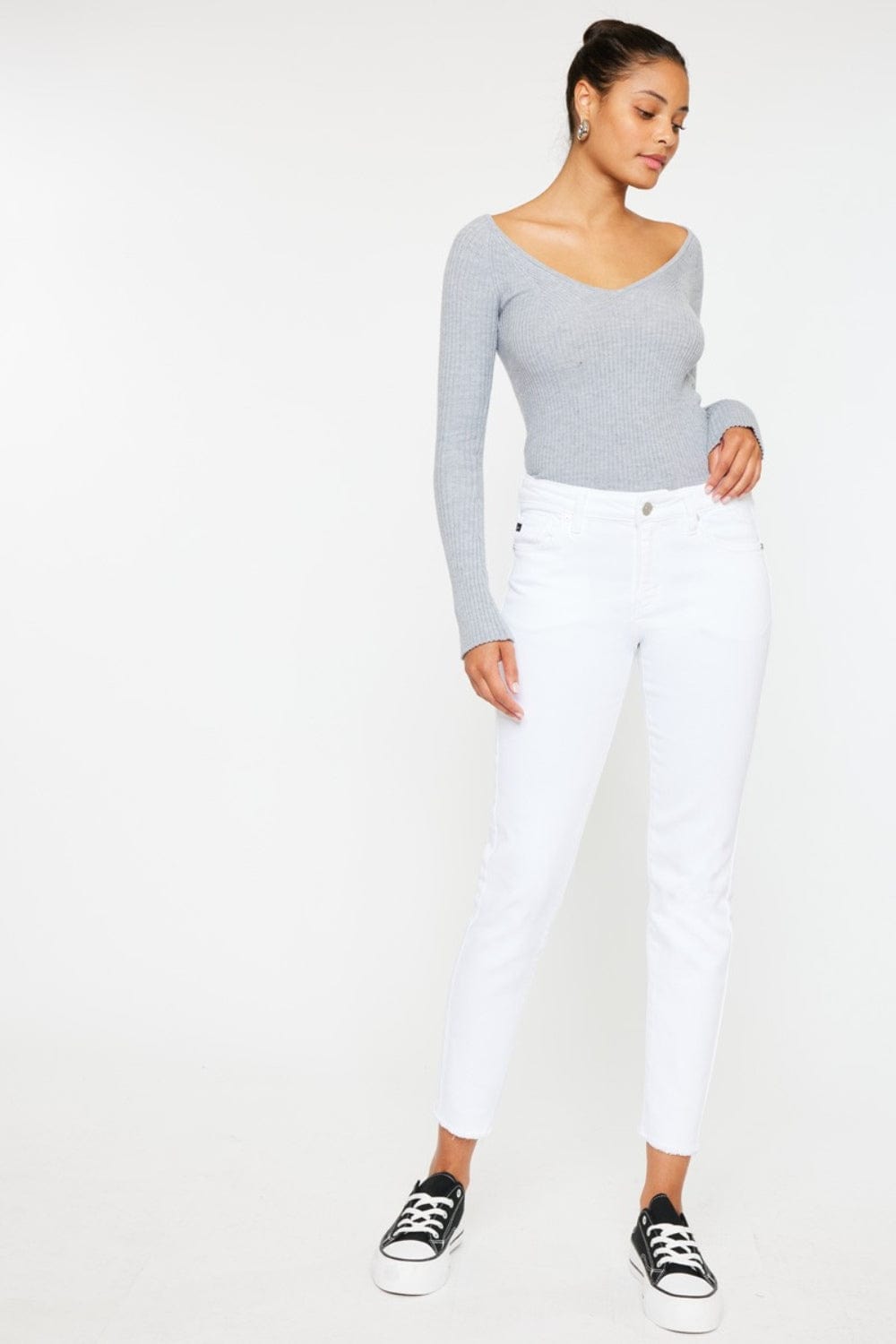 White Smoke Kancan Mid Rise Ankle Skinny Jeans