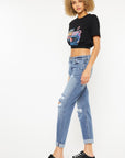 White Smoke Kancan Mid Rise Distressed Straight Jeans