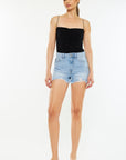 Beige Kancan Raw Hem Distressed High Waist Denim Shorts