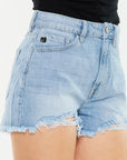 Gray Kancan Raw Hem Distressed High Waist Denim Shorts