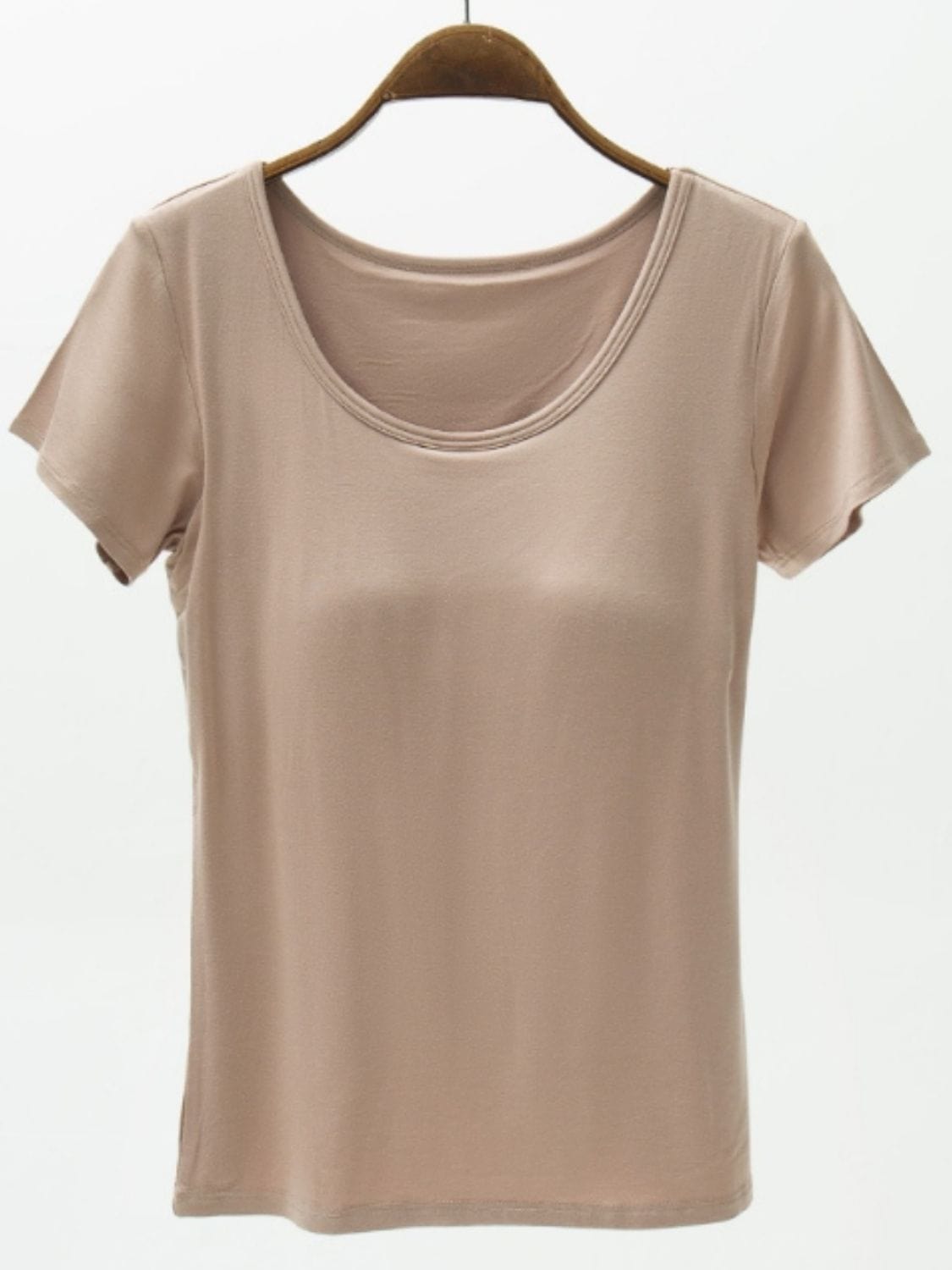 Rosy Brown Round Neck Modal T-Shirt with Bra