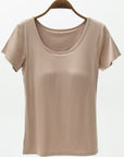 Rosy Brown Round Neck Modal T-Shirt with Bra