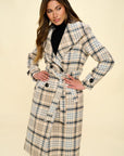 Coalition LA Double-Breasted Plaid Coat with Belt