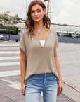 Notched Short Sleeve Knit Top