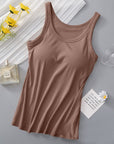 Rosy Brown Round Neck Tank with Bra