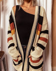 Striped Open Front Longline Cardigan