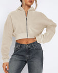 Zip Up Long Sleeve Hooded Cropped Jacket