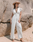 Lace Detail Plunge Cap Sleeve Jumpsuit