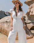 Lace Detail Plunge Cap Sleeve Jumpsuit