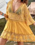 Dark Khaki Lace Detail Plunge Cover-Up Dress