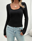 Black Lace Detail Scoop Neck Long Sleeve T-Shirt