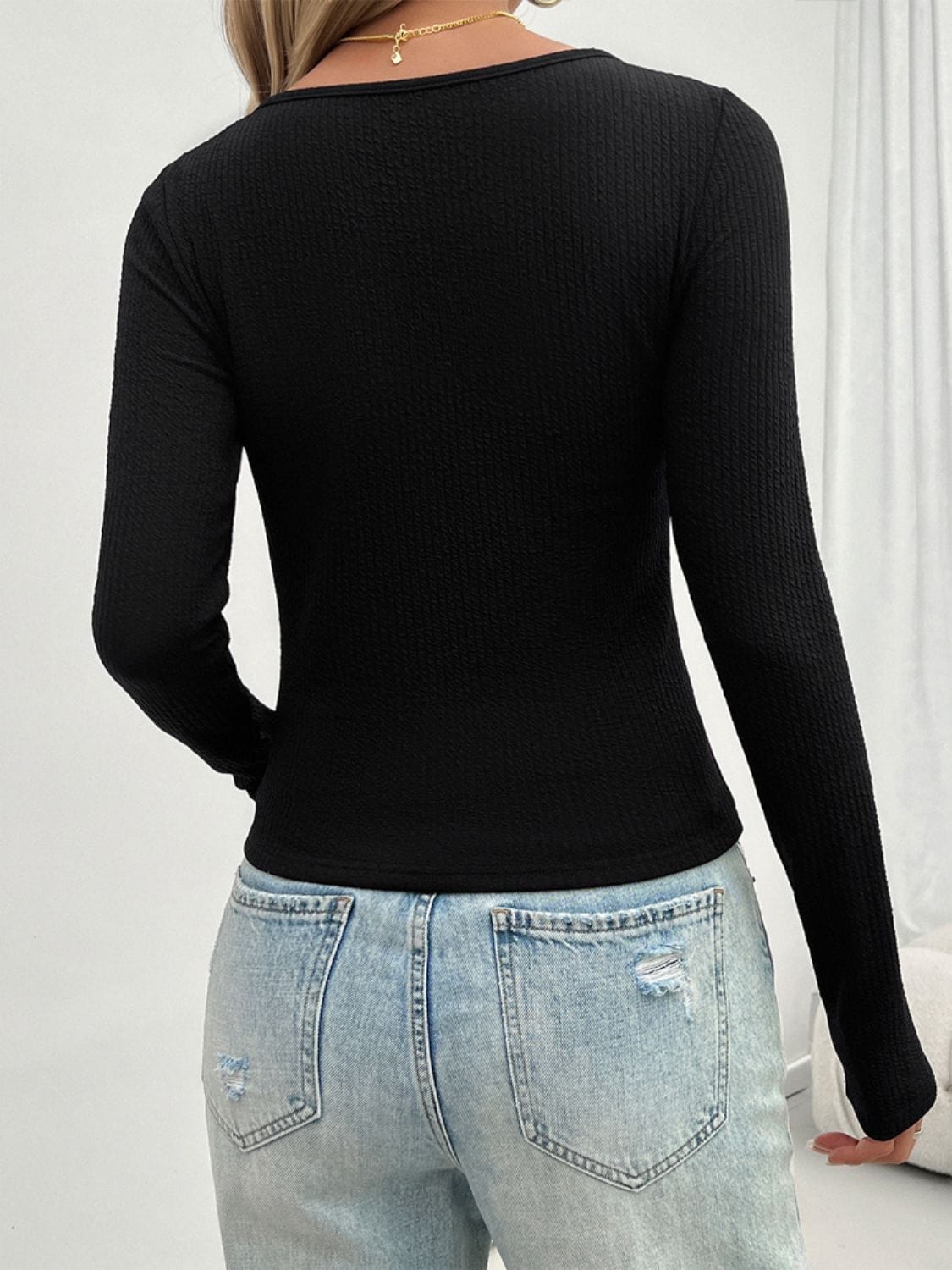 Black Lace Detail Scoop Neck Long Sleeve T-Shirt