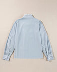 Lace Detail Striped Mock Neck Long Sleeve Shirt