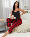 Lace Trim Cami and Plaid Pants Lounge Set