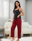 Lace Trim Cami and Plaid Pants Lounge Set