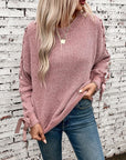 Lace Up Round Neck Long Sleeve Sweater