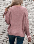 Lace Up Round Neck Long Sleeve Sweater