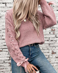 Lace Up Round Neck Long Sleeve Sweater